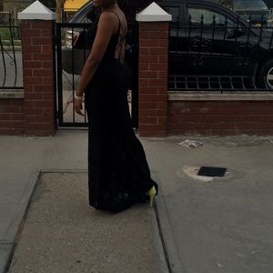 Black, back out, long laced dress